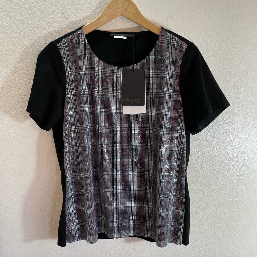 Marina Rinaldi Luxury Plaid Sequin Shirt Size M